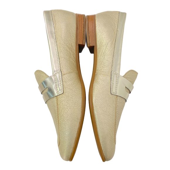 GEOX Marlyna Leather Sparkly Metallic Gold Penny Loafers NWB - Picture 7 of 10